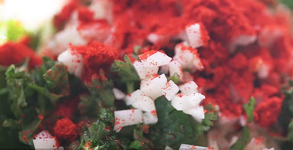 ボウルに2とイワシ団子の材料を全て入れ、手でこねる。10分ほど常温で置いてから、団子状にする。